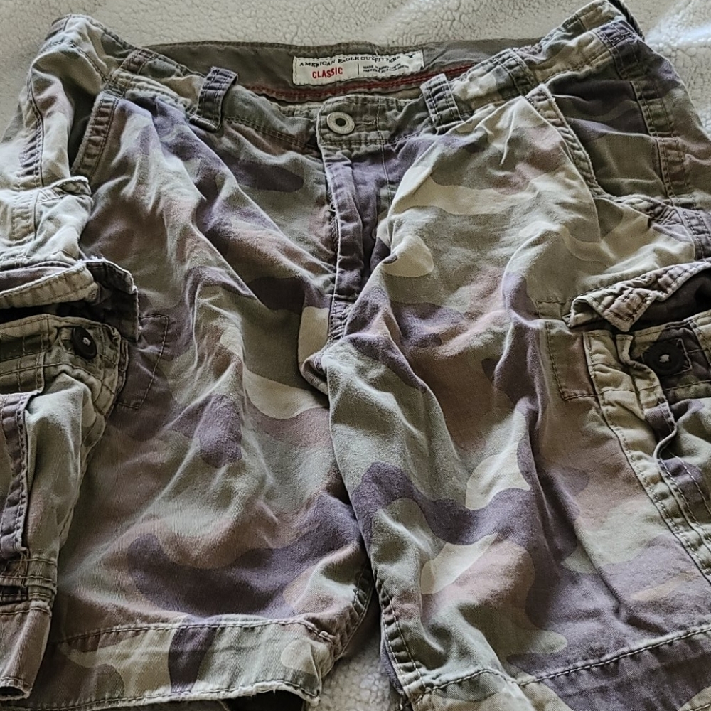 American Eagle Distressed Camo Cargo Shorts